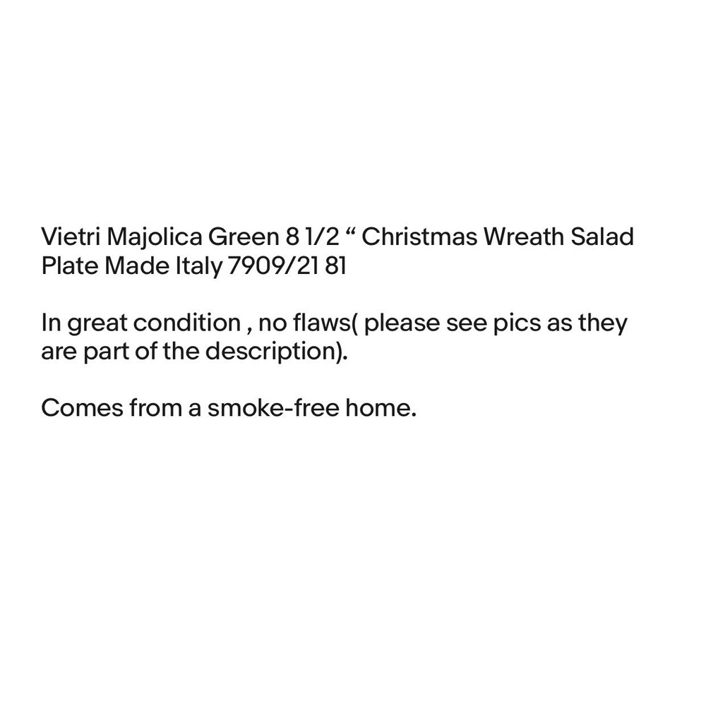 Vietri Majolica Green 8 1/2 Christmas Wreath Salad Plate Made Italy 7909/21 - Picture 4 of 4
